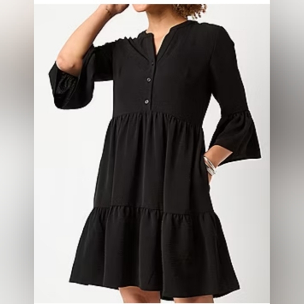 NWT R & K 3/4 Sleeve Baby Doll Dress In Black Sz 4 #0007